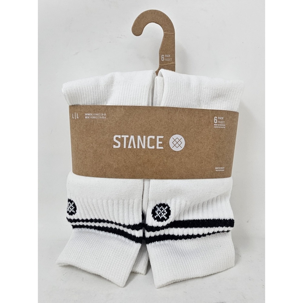 Stance Core Quarter Height Socks White 6 Pack Men's Size LG (11-13.5) NWT